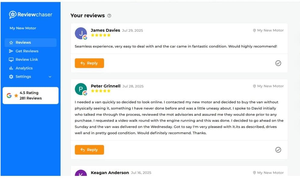 Review Chaser platform screenshot