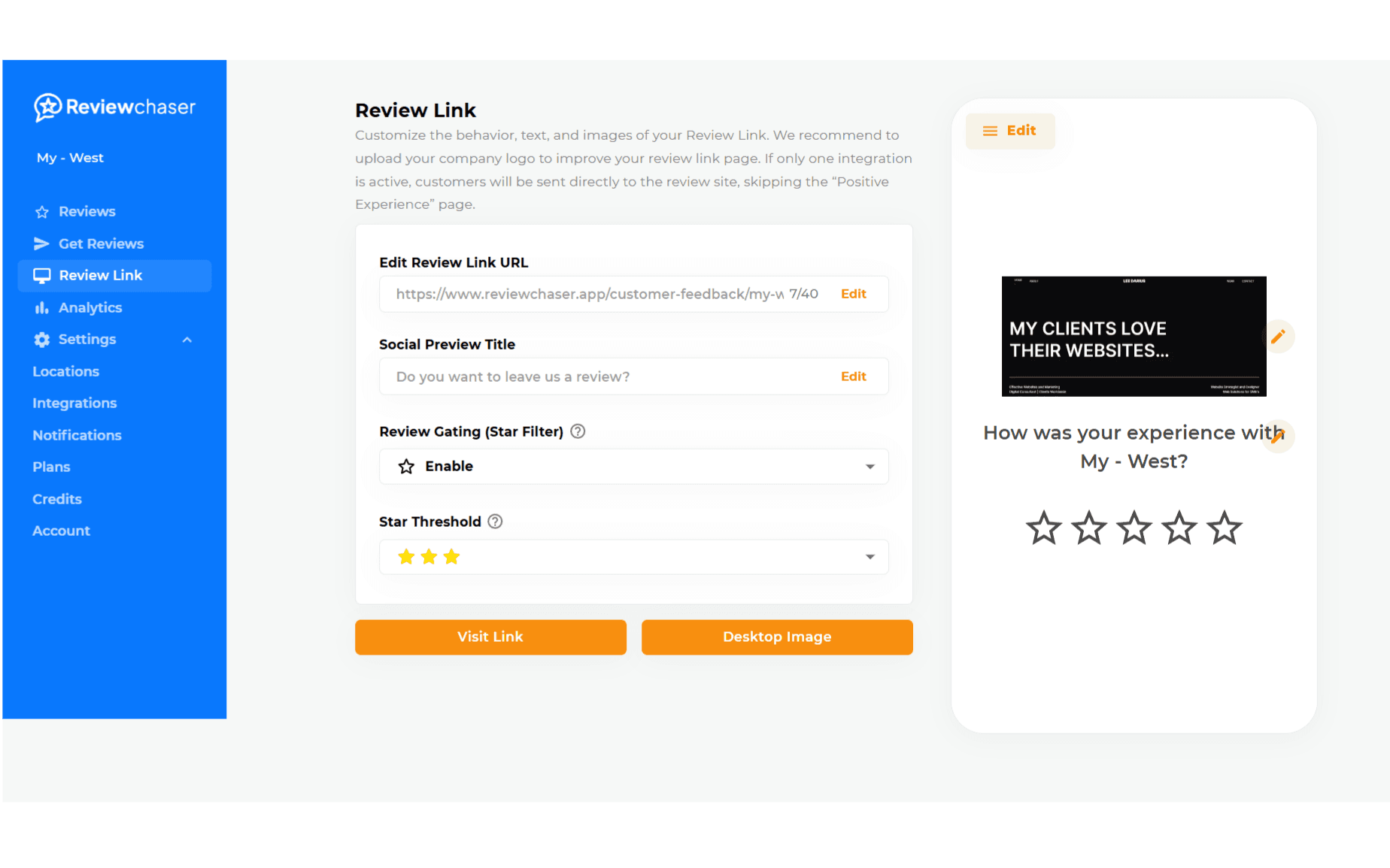 Review Chaser review template page