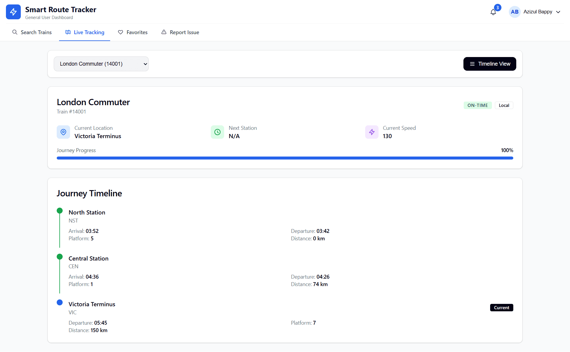 Smart Route Tracker live tracking page
