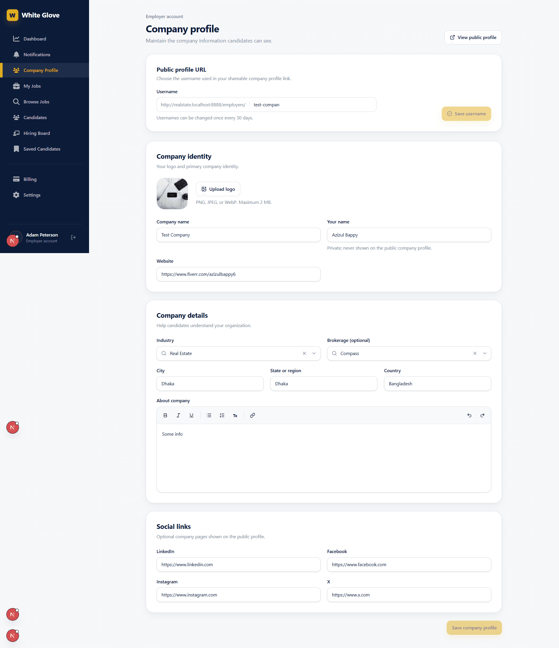 White Glove Hiring company edit profile