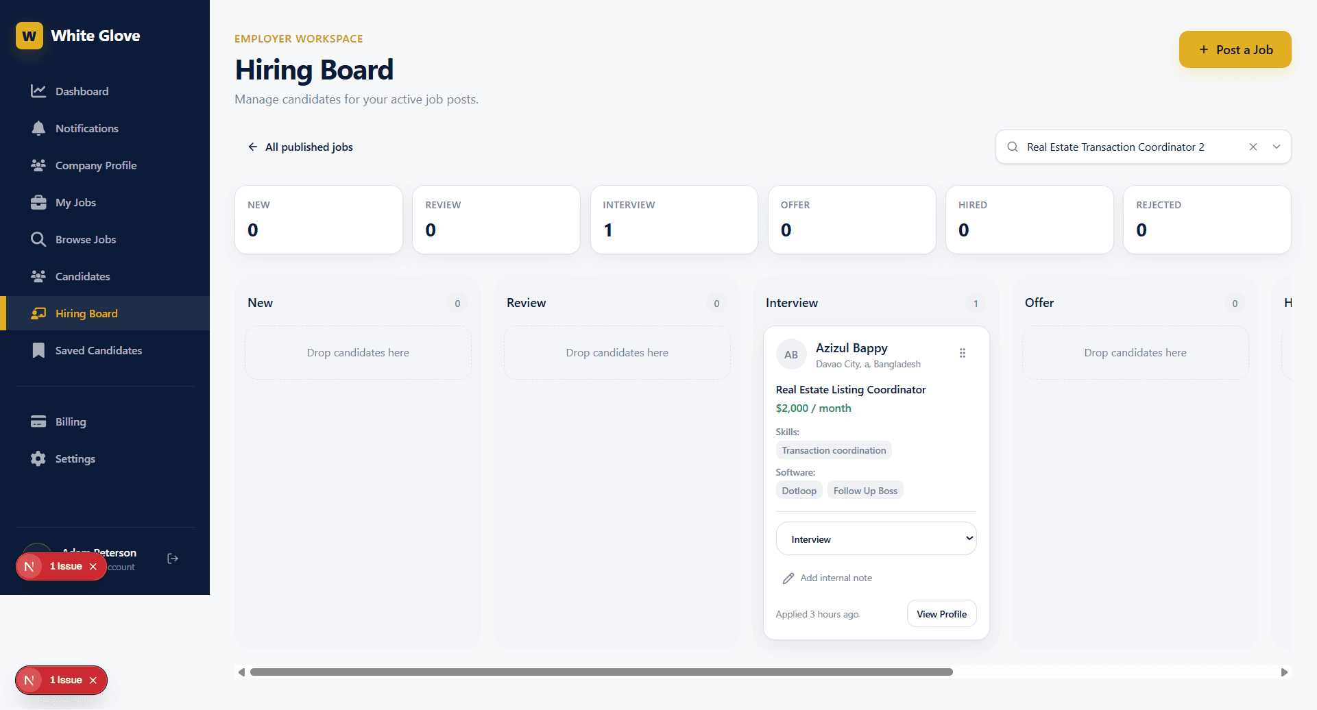 White Glove Hiring hiring board